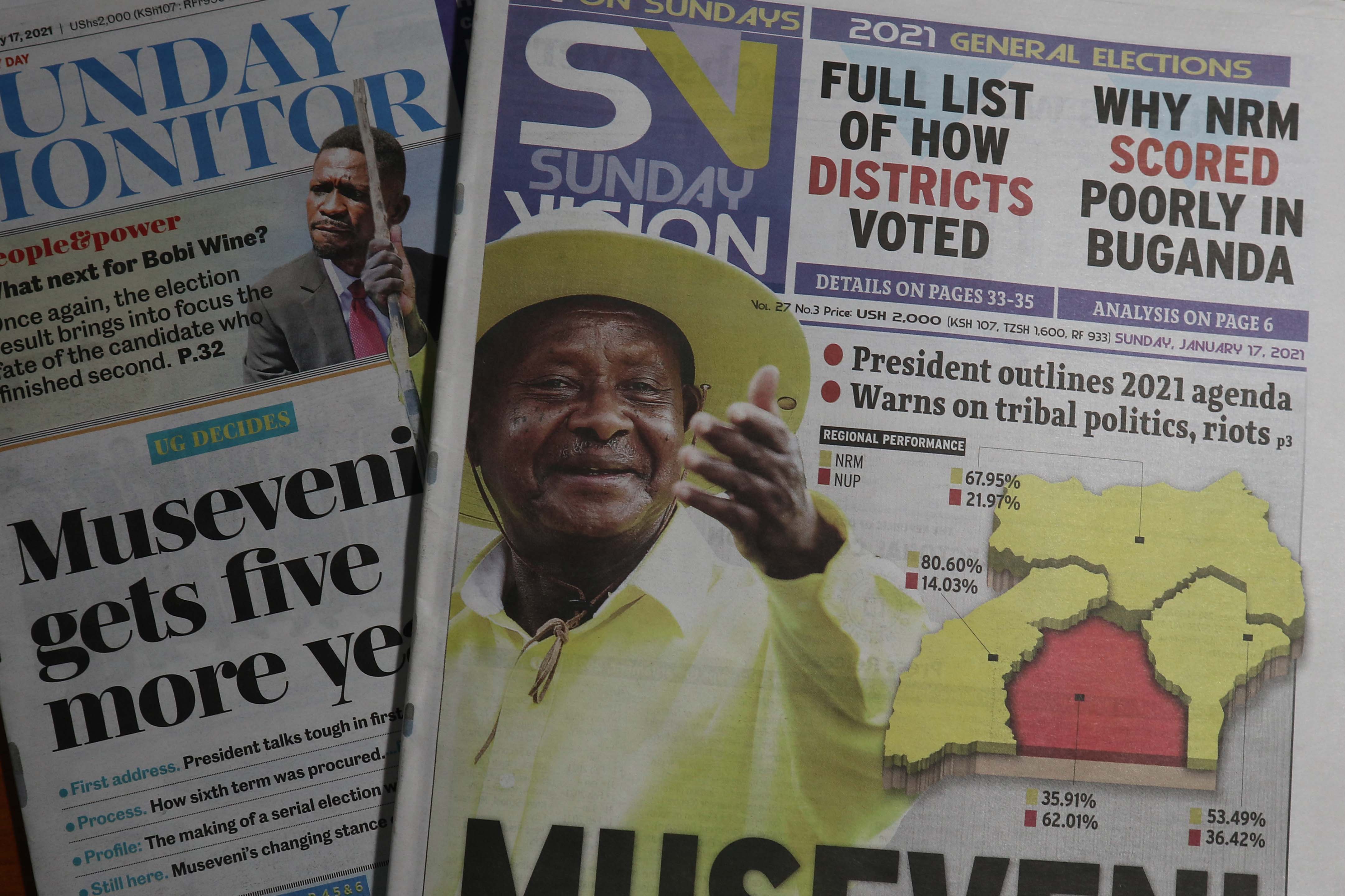 ウガンダの新聞　2021年1月18日　大統領選挙2021関連